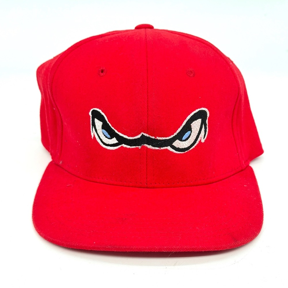Pit Bull Red Flat Fitted Hat Angry Eyes Embroidered Graphic Cap S M